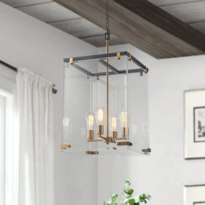 Farmhouze Light - Farmhouse Manor 4 - Light Glass Square Cage Chandelier - Chandelier - 4 - Light - 