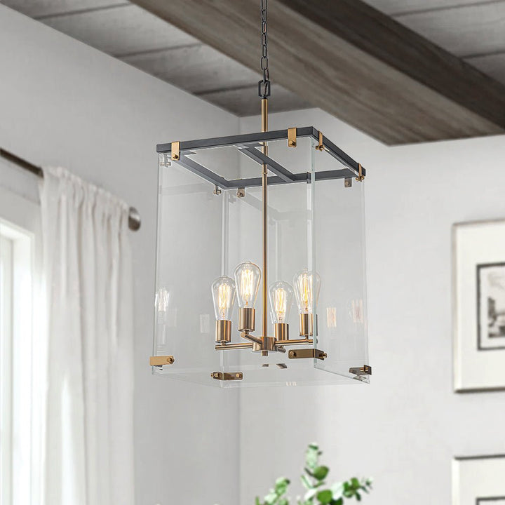 Farmhouze Light - Farmhouse Manor 4 - Light Glass Square Cage Chandelier - Chandelier - 4 - Light - 