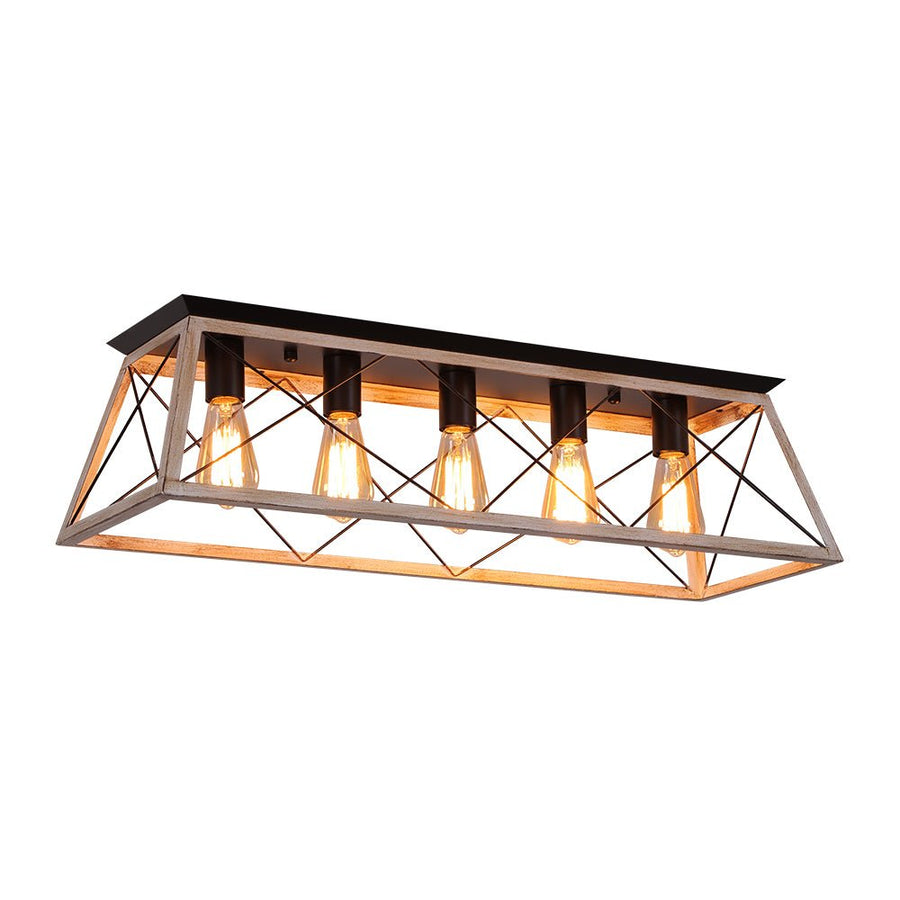 Farmhouze Light - Farmhouse Rectangle Cage Island Flush Mount Ceiling Light - Ceiling Light - Matte Black - 