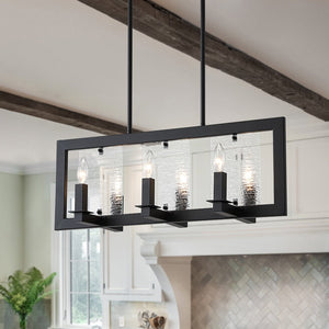 Farmhouze Light - Farmhouse Rectangle Kitchen Island Linear Chandelier - Chandelier - Metal with Water Glass Accent - 