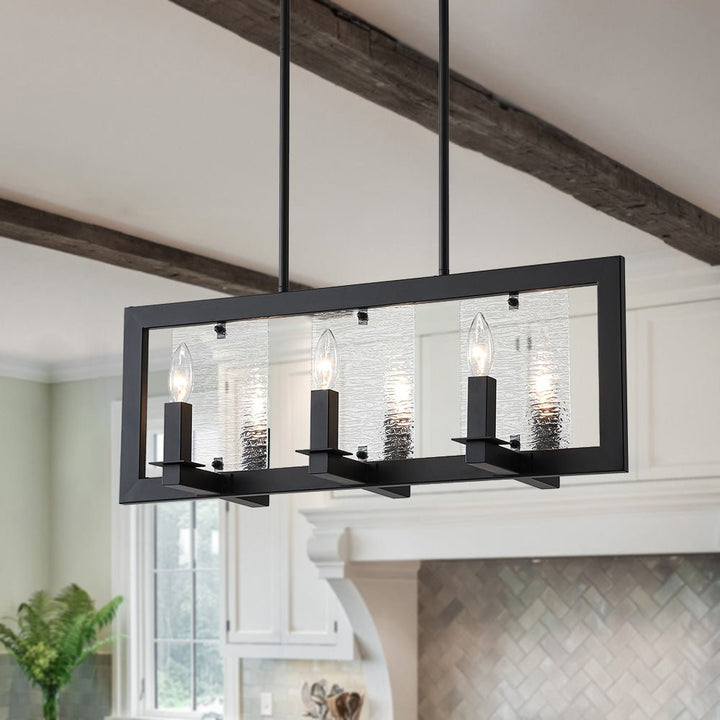 Farmhouze Light - Farmhouse Rectangle Kitchen Island Linear Chandelier - Chandelier - Metal with Water Glass Accent - 
