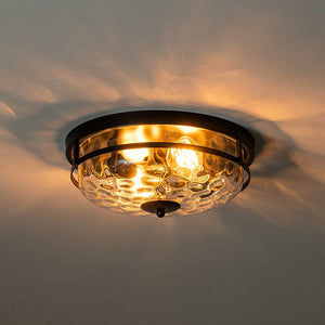 Farmhouze Light - Farmhouse Round Hammered Glass Flush Mount - Ceiling Light - Gold - 