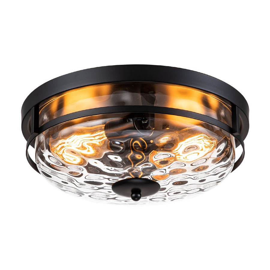 Farmhouze Light - Farmhouse Round Hammered Glass Flush Mount - Ceiling Light - Gold - 