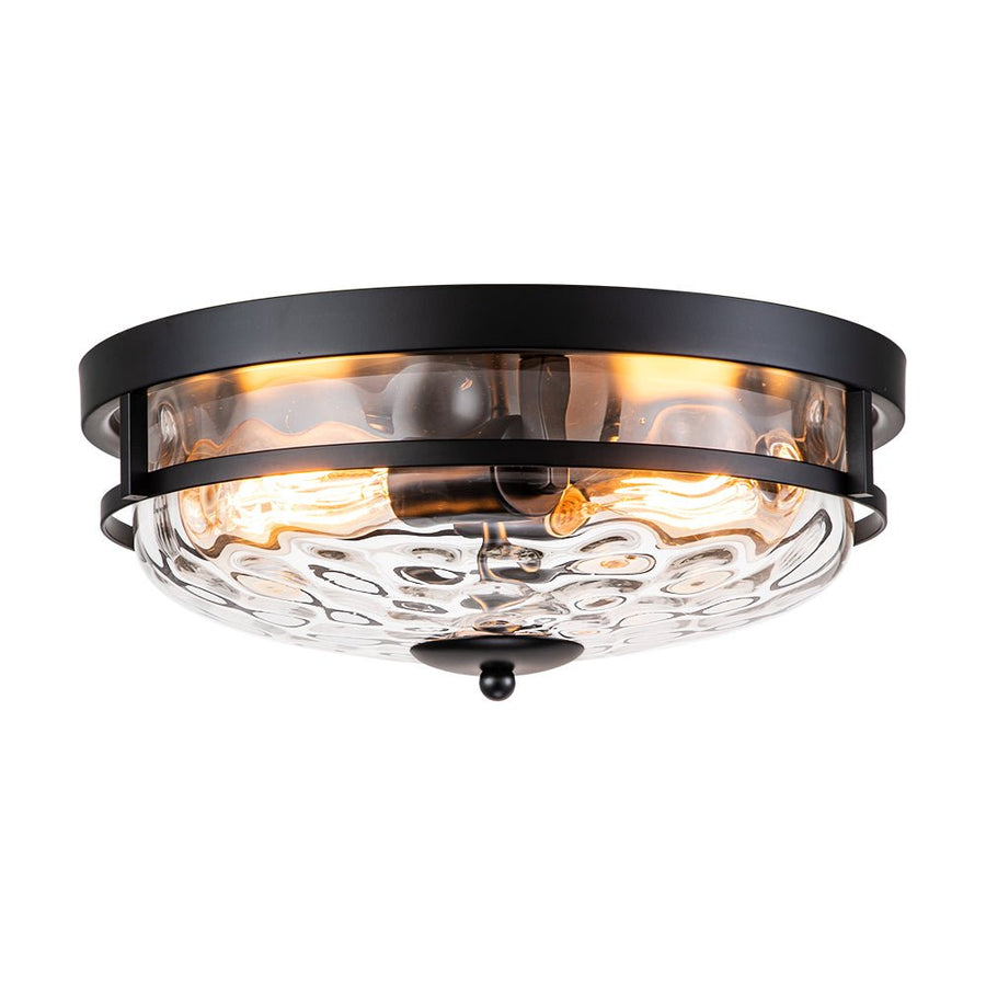 Farmhouze Light - Farmhouse Round Hammered Glass Flush Mount - Ceiling Light - Gold - 