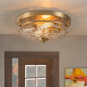 Farmhouze Light-Farmhouse Round Hammered Glass Flush Mount-Ceiling Light-Gold-