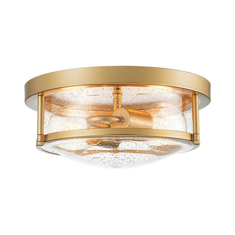 Farmhouze Light - Farmhouse Round Seeded Glass Flush Mount Light - Ceiling Light - Brass - 