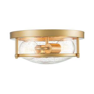 Farmhouze Light - Farmhouse Round Seeded Glass Flush Mount Light - Ceiling Light - Brass - 