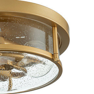 Farmhouze Light - Farmhouse Round Seeded Glass Flush Mount Light - Ceiling Light - Brass - 