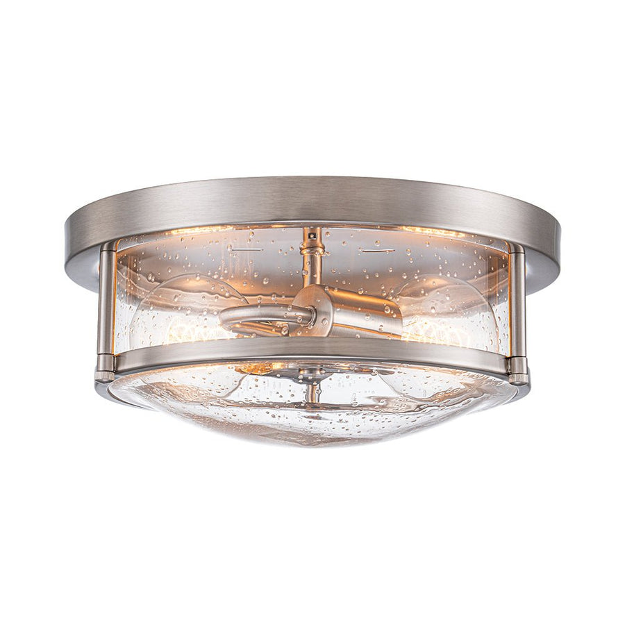 Farmhouze Light - Farmhouse Round Seeded Glass Flush Mount Light - Ceiling Light - Nickel - 