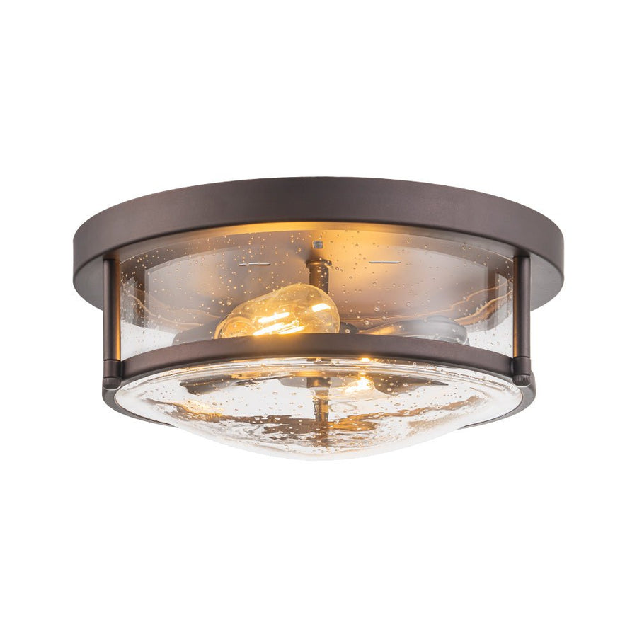 Farmhouze Light - Farmhouse Round Seeded Glass Flush Mount Light - Ceiling Light - Oil Rubbed Bronze - 