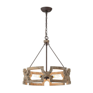 Farmhouze Light - Farmhouse Rustic Wood Drum Cage Pendant Light - Chandelier - 3 bulbs - 