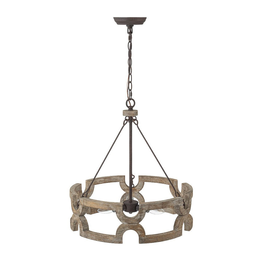 Farmhouze Light - Farmhouse Rustic Wood Drum Cage Pendant Light - Chandelier - 3 bulbs - 