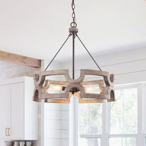 Farmhouze Light - Farmhouse Rustic Wood Drum Cage Pendant Light - Chandelier - 3 bulbs - 