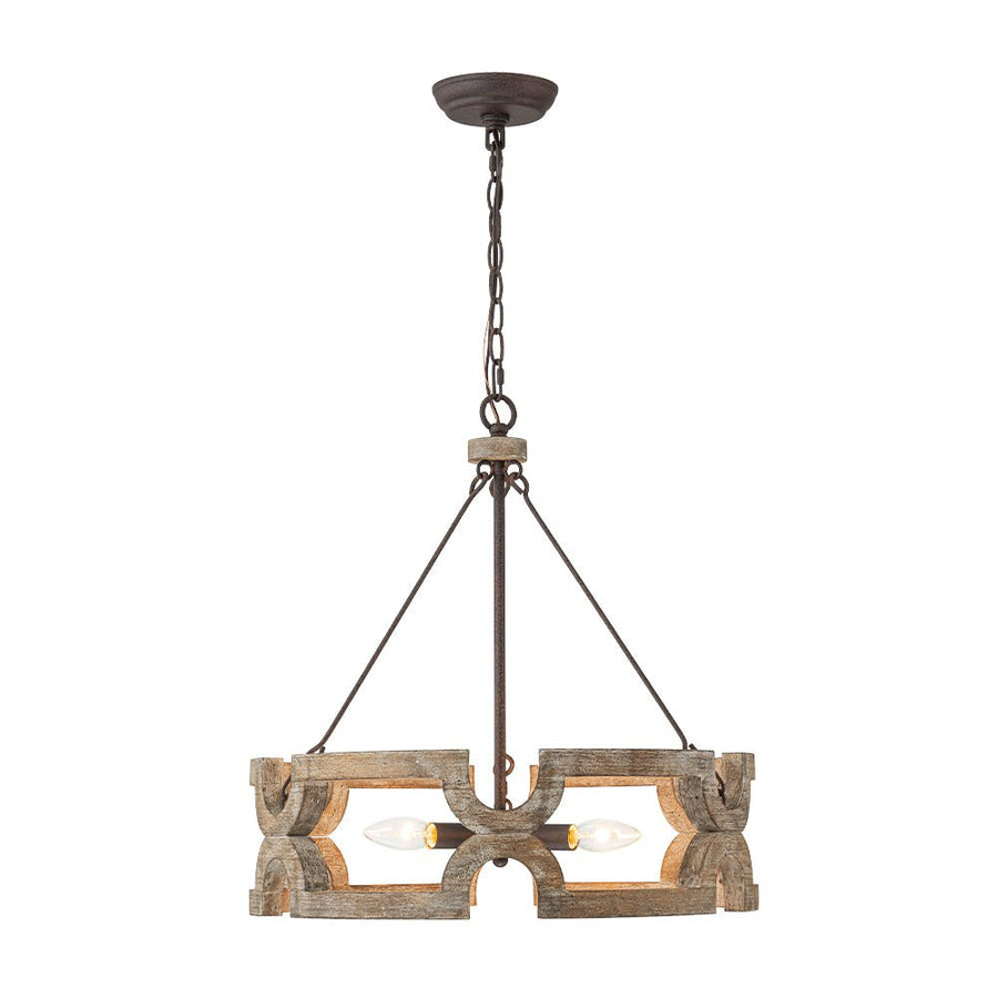 Farmhouze Light - Farmhouse Rustic Wood Drum Cage Pendant Light - Chandelier - 3 bulbs - 