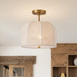 Load image into Gallery viewer, Farmhouze Light-French Country Beige Linen Pleated Drum Cage Semi Flush-Ceiling Light-12 in-
