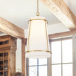 Load image into Gallery viewer, Farmhouze Light - French Country Cylindrical White Fabric Shade Pendant Light - Chandelier - Brass - 
