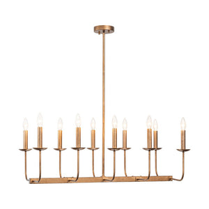 Farmhouze Light - French Country Luxe Linear Candle Kitchen Island Pendant - Chandelier - Antique Brass - 