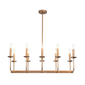 Farmhouze Light - French Country Luxe Linear Candle Kitchen Island Pendant - Chandelier - Antique Brass - 