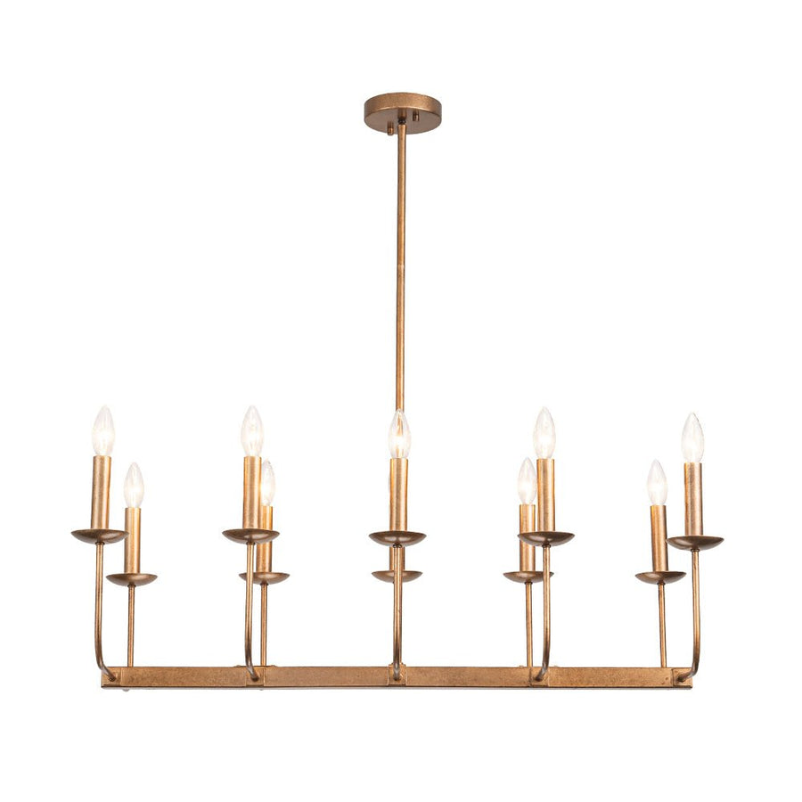 Farmhouze Light - French Country Luxe Linear Candle Kitchen Island Pendant - Chandelier - Antique Brass - 