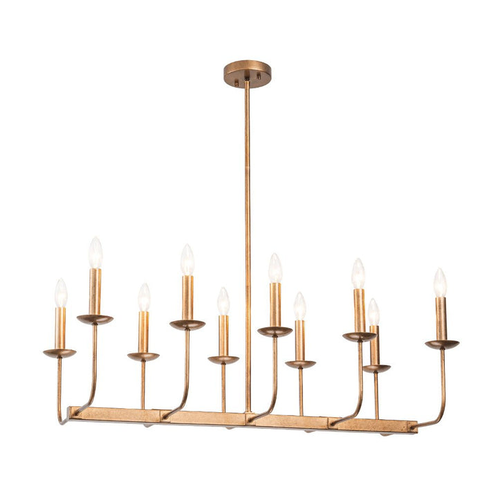 Farmhouze Light - French Country Luxe Linear Candle Kitchen Island Pendant - Chandelier - Antique Brass - 
