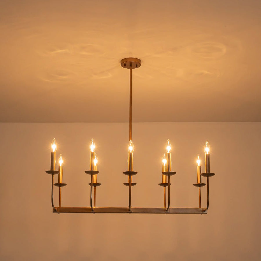 Farmhouze Light - French Country Luxe Linear Candle Kitchen Island Pendant - Chandelier - Antique Brass - 