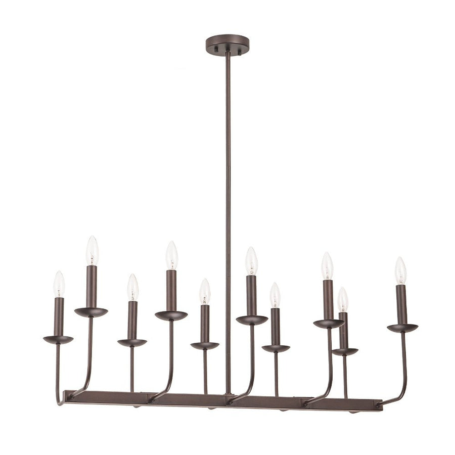 Farmhouze Light - French Country Luxe Linear Candle Kitchen Island Pendant - Chandelier - Oil - Rubbed Bronze - 