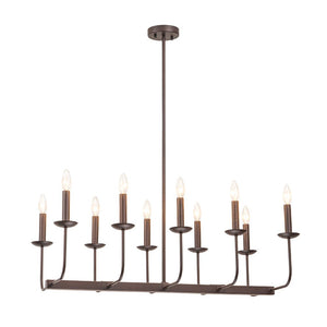 Farmhouze Light - French Country Luxe Linear Candle Kitchen Island Pendant - Chandelier - Oil - Rubbed Bronze - 