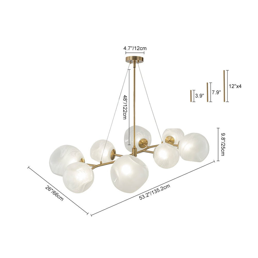 Farmhouze Light - French Country Milky Misty Glass Bubble Island Chandelier - Chandelier - Brass - 