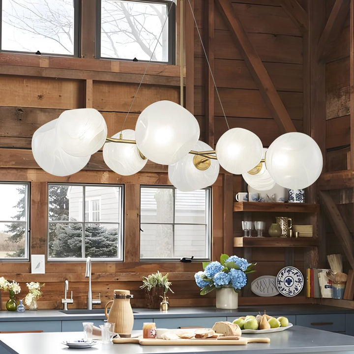 Farmhouze Light - French Country Milky Misty Glass Bubble Island Chandelier - Chandelier - Brass - 