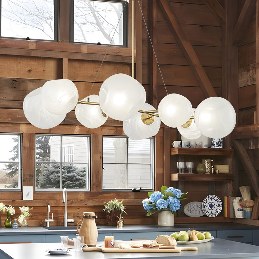 Farmhouze Light - French Country Milky Misty Glass Bubble Island Chandelier - Chandelier - Brass - 