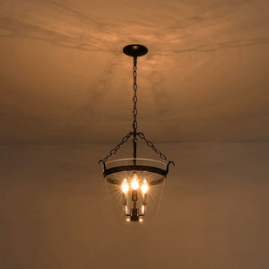 Farmhouze Light - French Farmhouse Candle Style Glass Bell Cage Ceiling Light - Ceiling Light - Black - 
