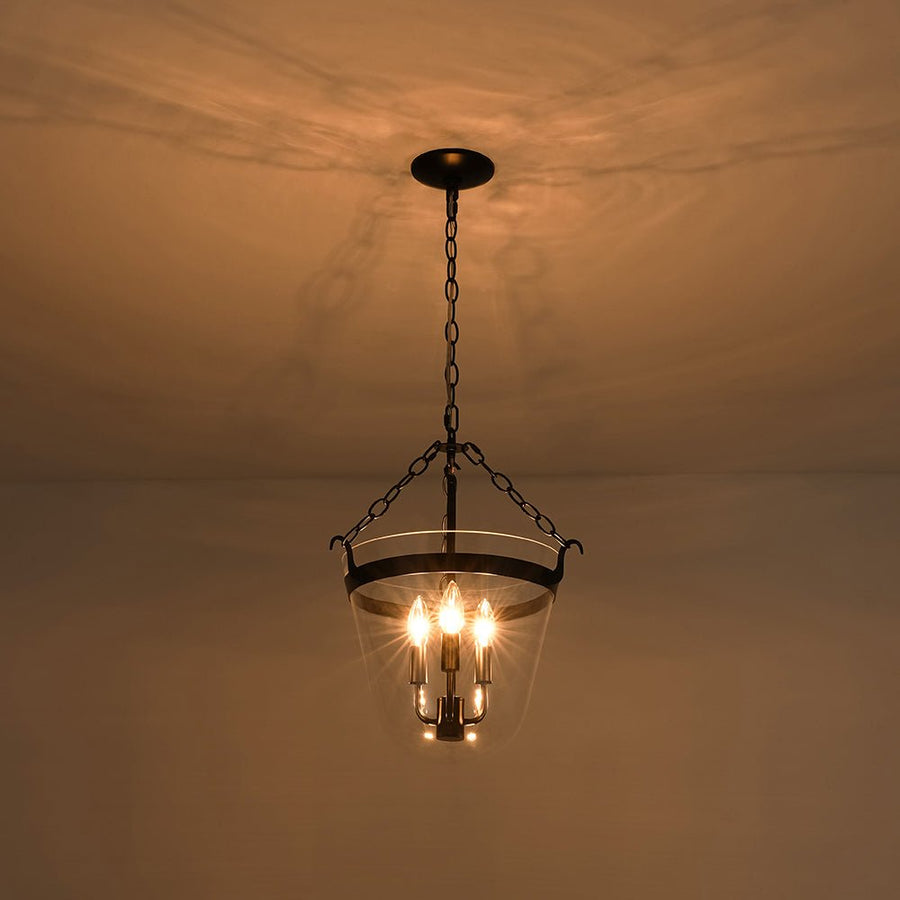 Farmhouze Light - French Farmhouse Candle Style Glass Bell Cage Ceiling Light - Ceiling Light - Black - 