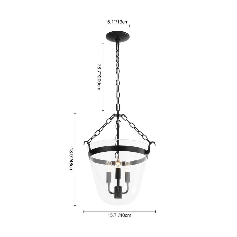 Farmhouze Light - French Farmhouse Candle Style Glass Bell Cage Ceiling Light - Ceiling Light - Black - 