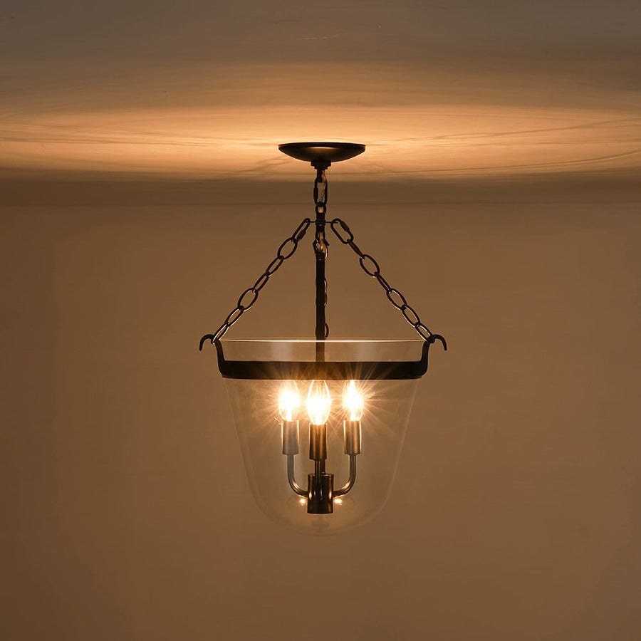 Farmhouze Light - French Farmhouse Candle Style Glass Bell Cage Ceiling Light - Ceiling Light - Black - 