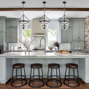 Farmhouze Light - French Farmhouse Candle Style Glass Bell Cage Ceiling Light - Ceiling Light - Black - 