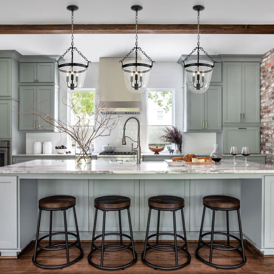 Farmhouze Light - French Farmhouse Candle Style Glass Bell Cage Ceiling Light - Ceiling Light - Black - 