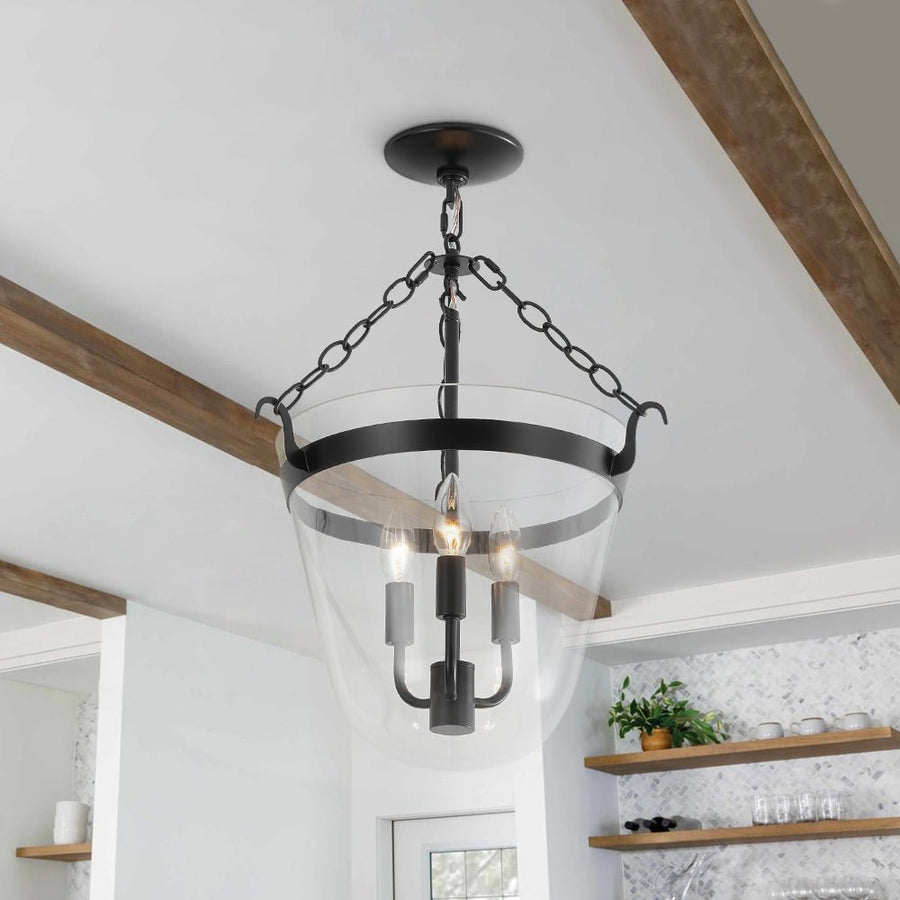 Farmhouze Light - French Farmhouse Candle Style Glass Bell Cage Ceiling Light - Ceiling Light - Black - 