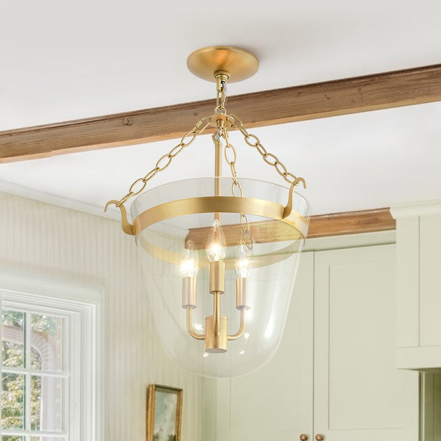 Farmhouze Light - French Farmhouse Candle Style Glass Bell Cage Ceiling Light - Ceiling Light - Brass - 