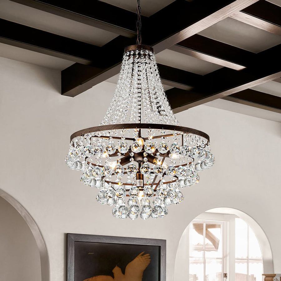 Farmhouze Light - French Farmhouse Empire Crystal Accented Chandelier - Chandelier - 23in - 