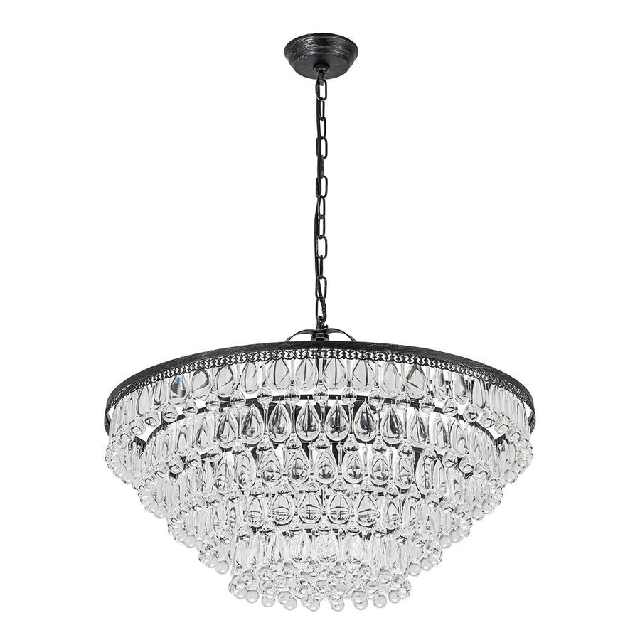 Farmhouze Light - French Farmhouse Round Tiered Crystal Accented Chandelier - Chandelier - 23in - 