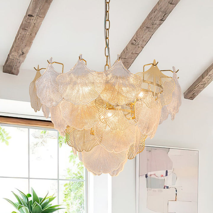 Farmhouze Light-French Texture Glass 8-Light Tiered Leaf Chandelier-Chandelier-Brass-