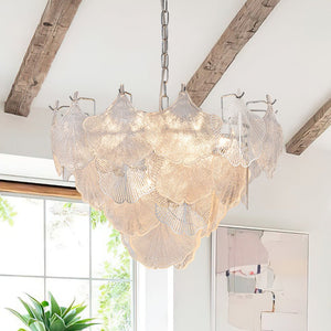 Farmhouze Light-French Texture Glass 8-Light Tiered Leaf Chandelier-Chandelier-Chrome-