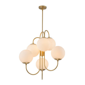 Farmhouze Light - Funky Luxe Sputnik Milky White Glass Globe Chandelier - Chandelier - Brass - 