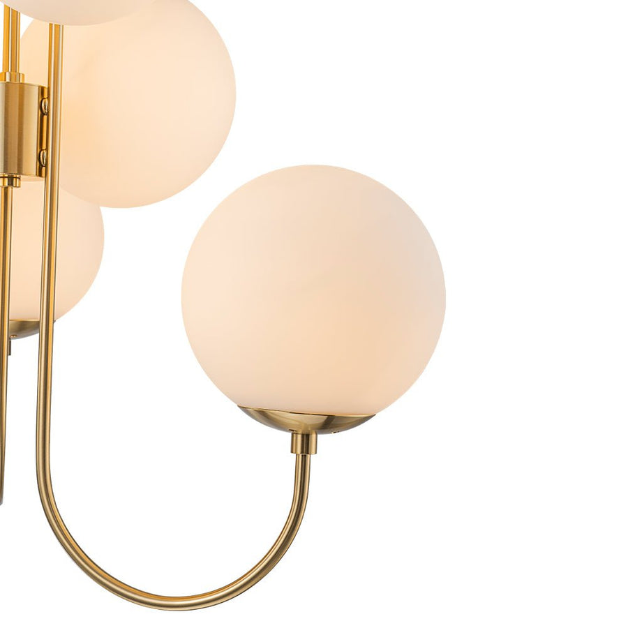 Farmhouze Light - Funky Luxe Sputnik Milky White Glass Globe Chandelier - Chandelier - Brass - 