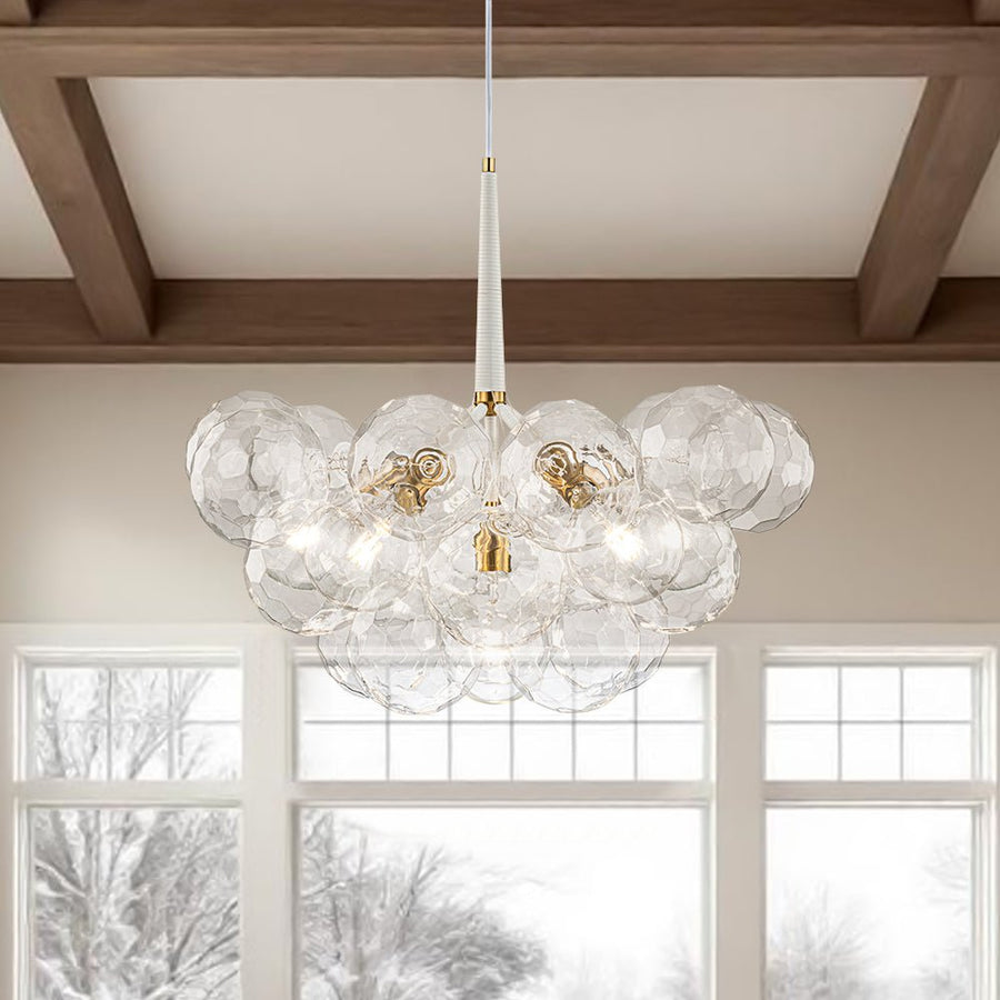 Farmhouze Light - Glam Cluster Geometric Faceted Glass Globe Chandelier - Chandelier - White - 
