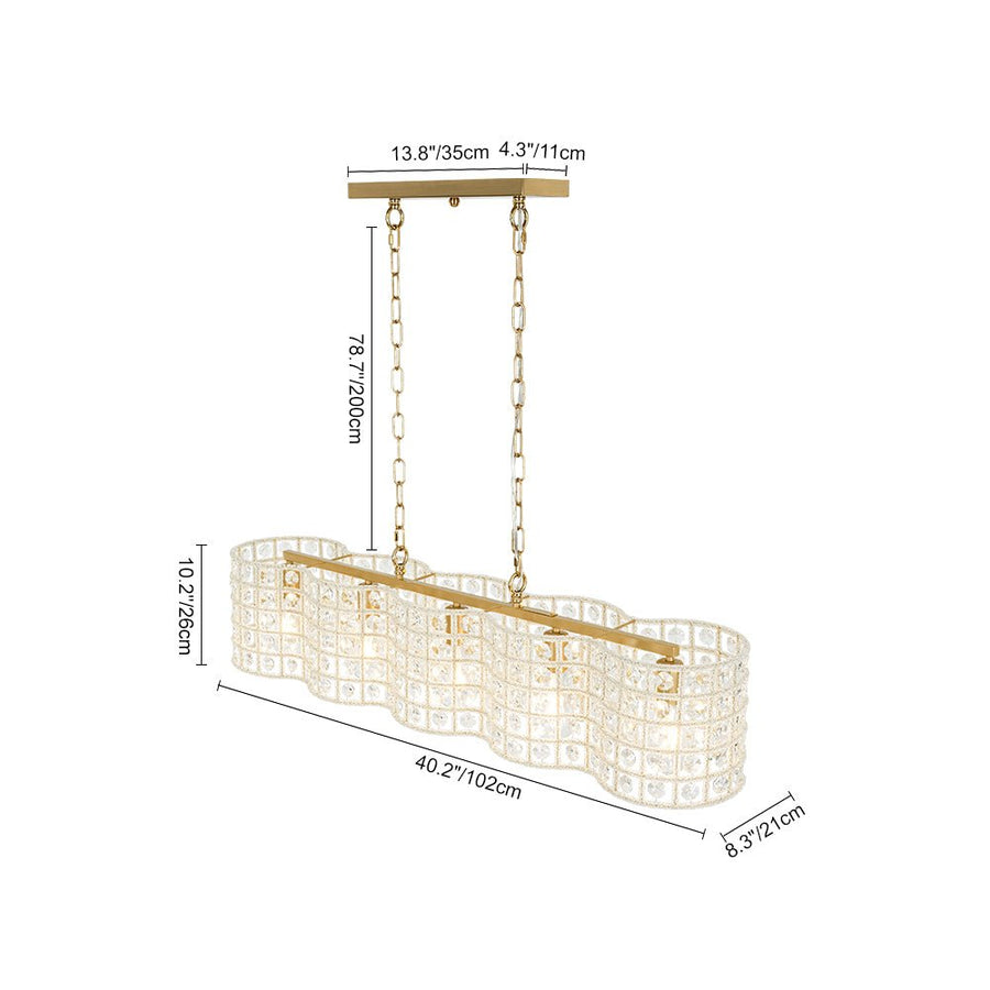 Farmhouze Light - Glam Decorative Crystal Accented Long Cage Island Chandelier - Chandelier - Brass - 