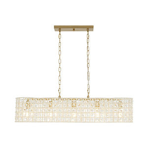 Farmhouze Light - Glam Decorative Crystal Accented Long Cage Island Chandelier - Chandelier - Brass - 