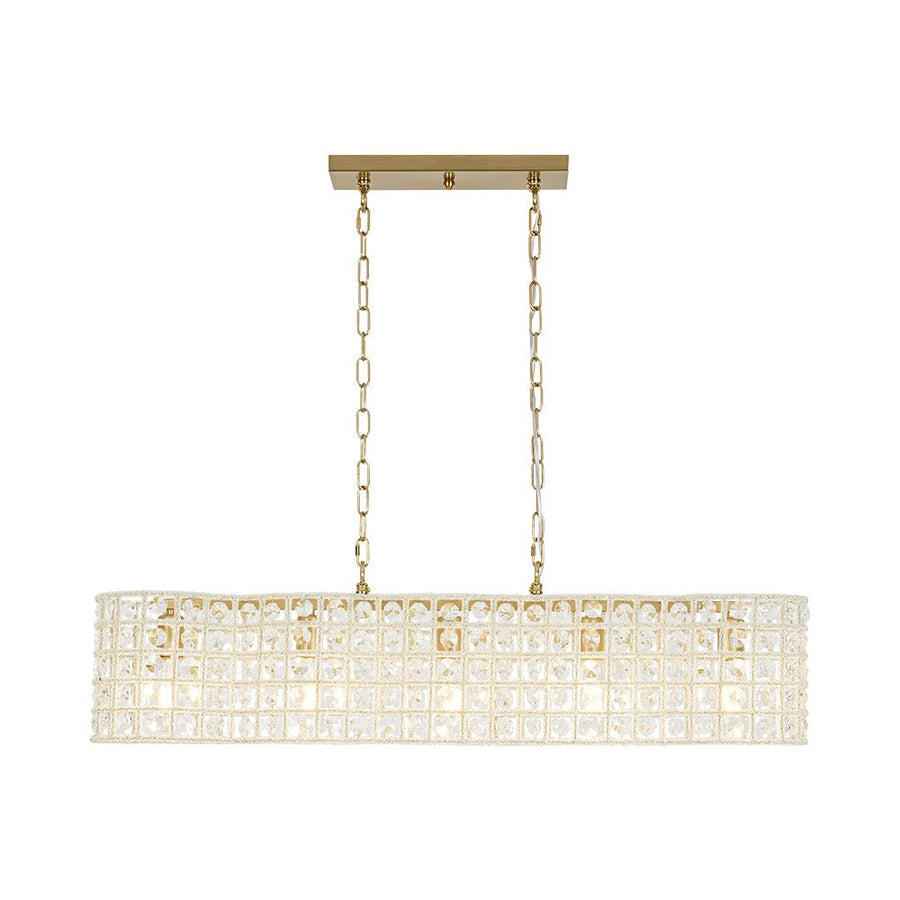 Farmhouze Light - Glam Decorative Crystal Accented Long Cage Island Chandelier - Chandelier - Brass - 