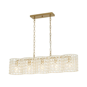 Farmhouze Light - Glam Decorative Crystal Accented Long Cage Island Chandelier - Chandelier - Brass - 