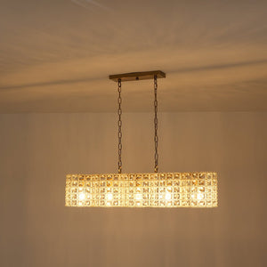 Farmhouze Light - Glam Decorative Crystal Accented Long Cage Island Chandelier - Chandelier - Brass - 
